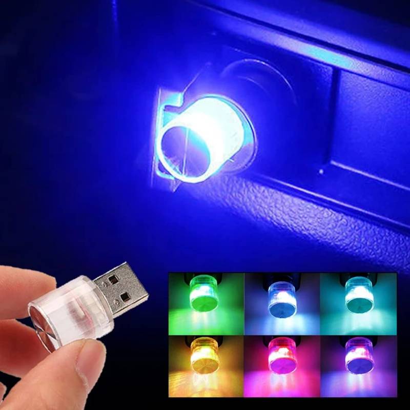 2PCS Bunte blinkende Atmosphärenlichter,USB-Auto-Innenraum-Lampen,Auto USB Beleuchtung,Auto Umgebungslicht,Auto Innenraumatmosphäre Lampe,universelle Mini-USB-Lichter für Auto-Dekoration,Beleuchtung von LUCKKY