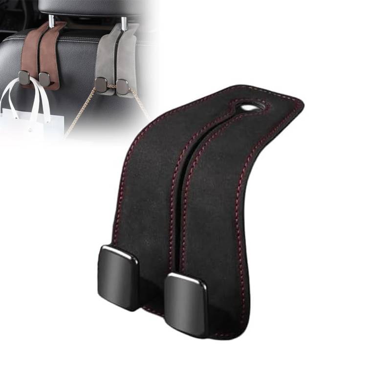 Car Seat Back Double Hook, Auto Kopfstützen Haken, 2 in 1 Leder Autositzhaken, Auto Lagerung Haken, Sitz Kopfstütze Tragbare Veranstalter Inhaber Haken, Multifunktionaler Auto Haken (1 Stück-Schwarz) von LUCKKY