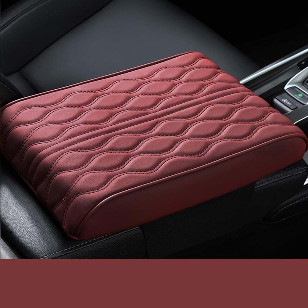 Memory Cotton Car Armrest Box Pad Universal Style, 2025 Neu Leder Auto Mittelkonsole Abdeckung, Armlehnenbox aus Gedächtnisschaum für Fahrzeuge, Universal Auto Armlehnen Auflage (Rot) von LUCKKY