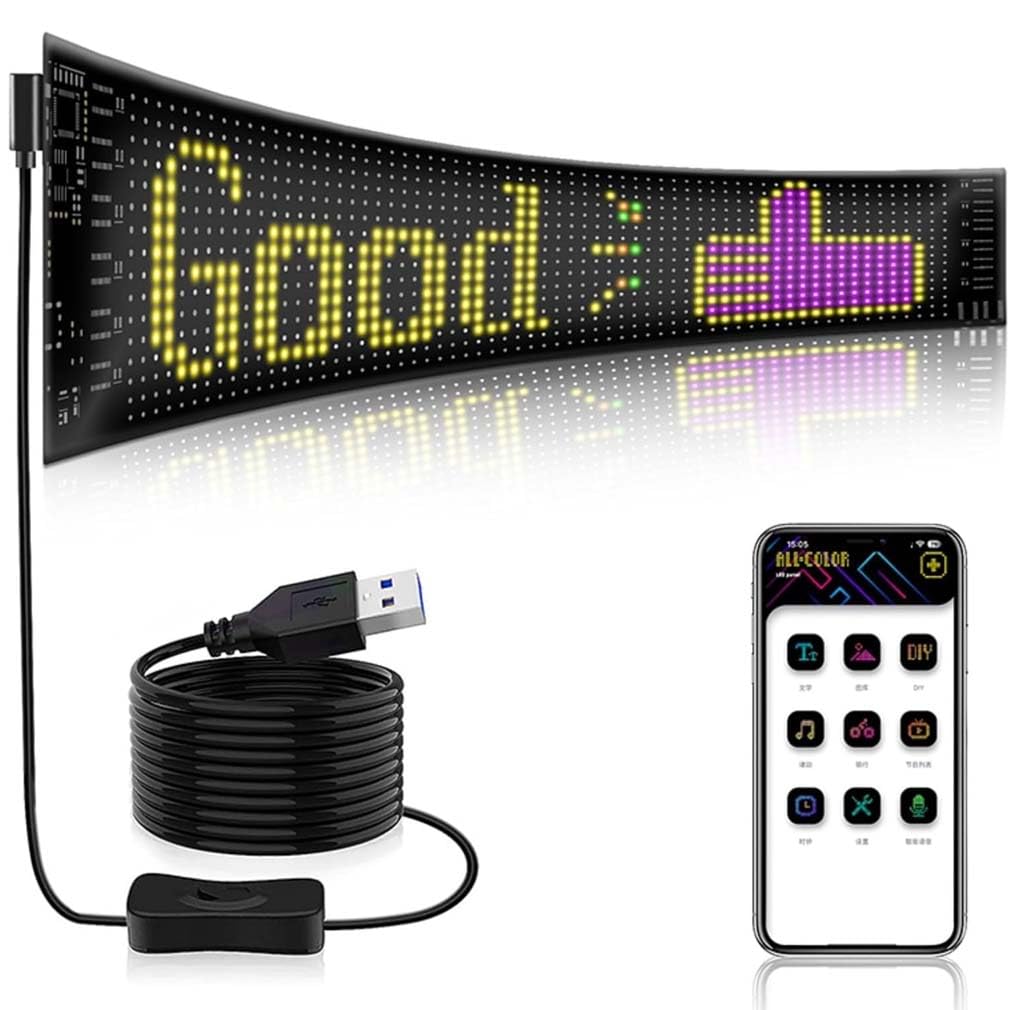 Programmable LED Scrolling Sign, LED Laufschrift, Flexibles LEDs Display für Auto Werbung Bildschirm mit App Steuerung, Bluetooth LEDs Matrix Display Panel für Auto, Party, Geschäft von LUCKKY