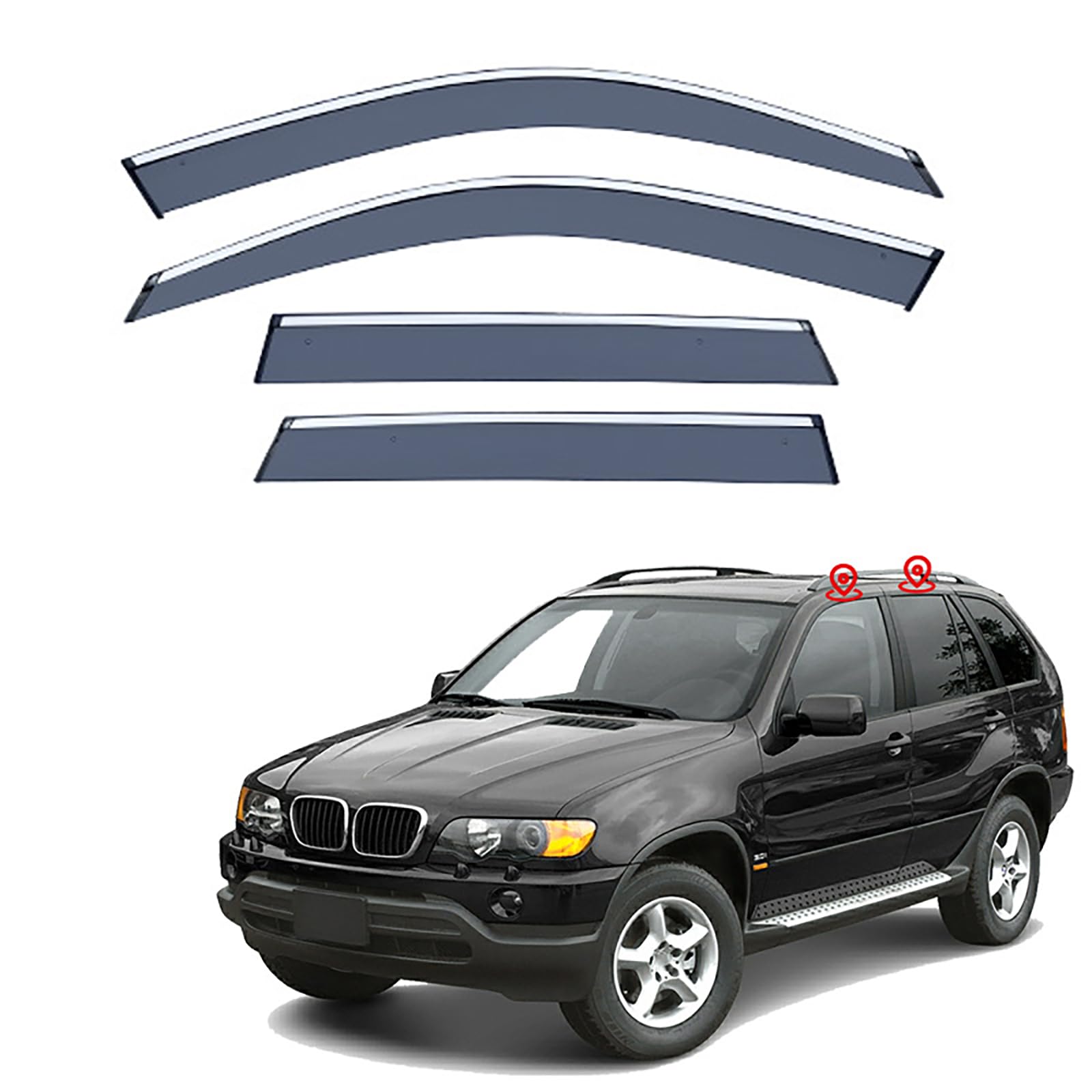 Auto-Windabweiser für BMW X5 E53 1999–2005, Autofenster-Regenschutz, scheue Deflektoren, Sonnenblenden, Zubehör von LUGIWN