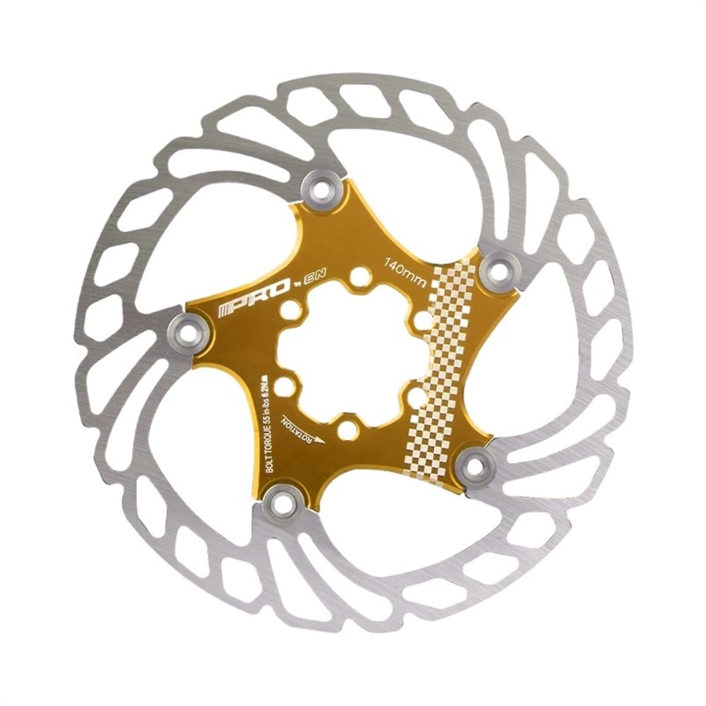 Bremsscheibe 203 mm/180 mm/160 mm/140 mm 6 Zoll Nagel Edelstahl -Rotorscheibenbremse geeignet for MTB Mountain Road Cruiser Fahrradteile Bremsscheiben(Gold 140mm) von LUOKEKE