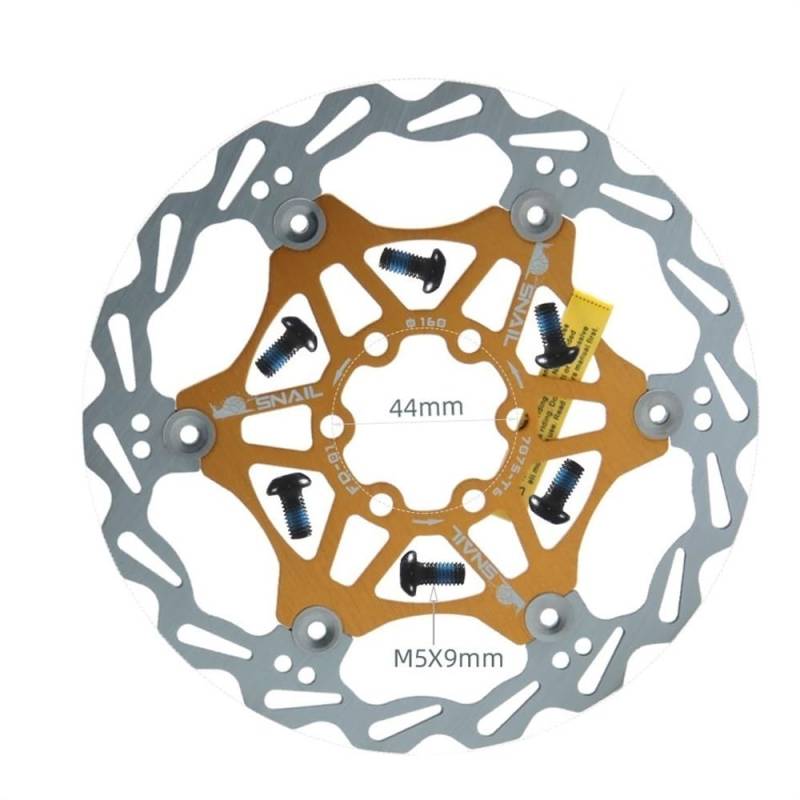 Bremsscheibe Fahrrad Disc Bremsbeläge 160 180 203 Mm Aluminium Legierung 6 Nagel Rotor Rennrad Schwimmende Scheiben Teil Zubehör Bremsscheiben(160mm Gold 1PCS) von LUOKEKE