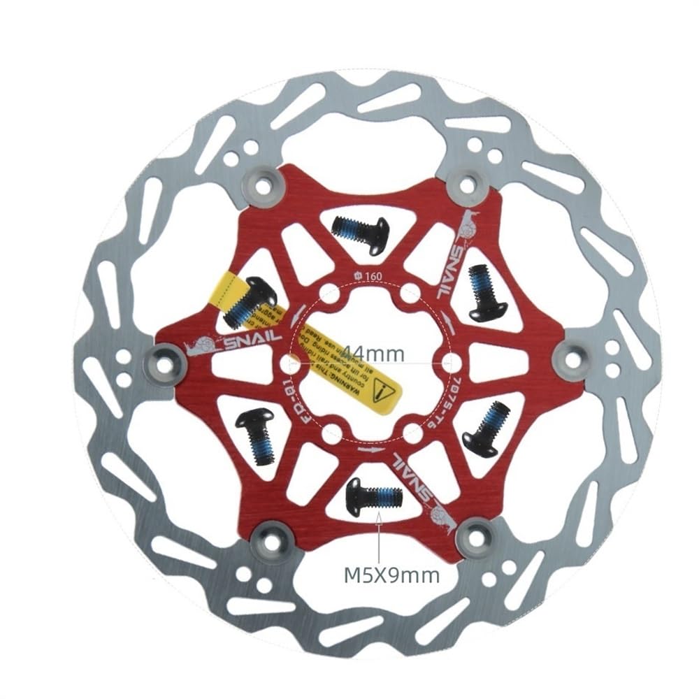Bremsscheibe Fahrrad Disc Bremsbeläge 160 180 203 Mm Aluminium Legierung 6 Nagel Rotor Rennrad Schwimmende Scheiben Teil Zubehör Bremsscheiben(160mm Red 1PCS) von LUOKEKE