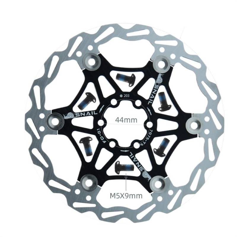 Bremsscheibe Fahrrad Disc Bremsbeläge 160 180 203 Mm Aluminium Legierung 6 Nagel Rotor Rennrad Schwimmende Scheiben Teil Zubehör Bremsscheiben(203mm Black 1 PCS) von LUOKEKE