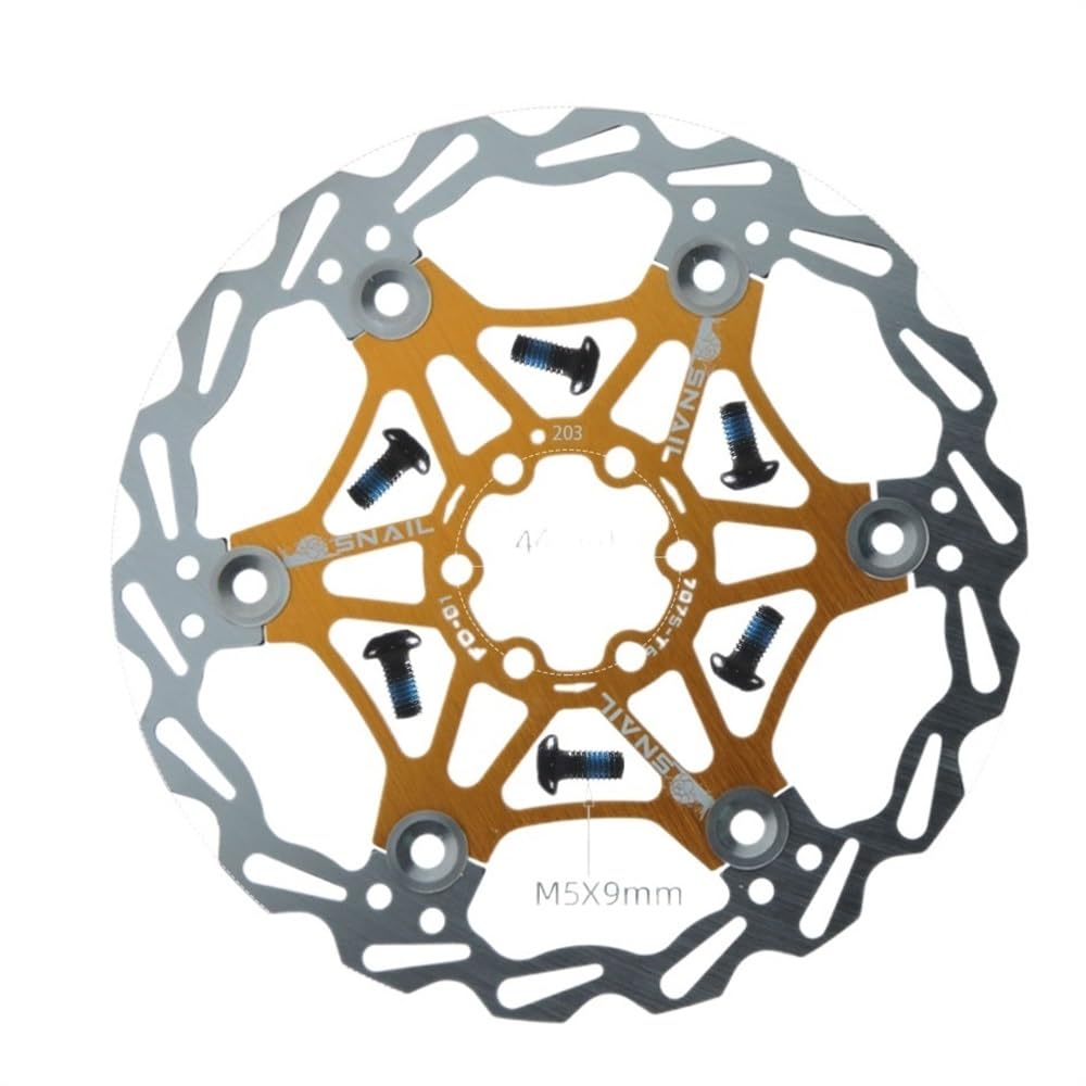 Bremsscheibe Fahrrad Disc Bremsbeläge 160 180 203 Mm Aluminium Legierung 6 Nagel Rotor Rennrad Schwimmende Scheiben Teil Zubehör Bremsscheiben(203mm Gold 1 PCS) von LUOKEKE