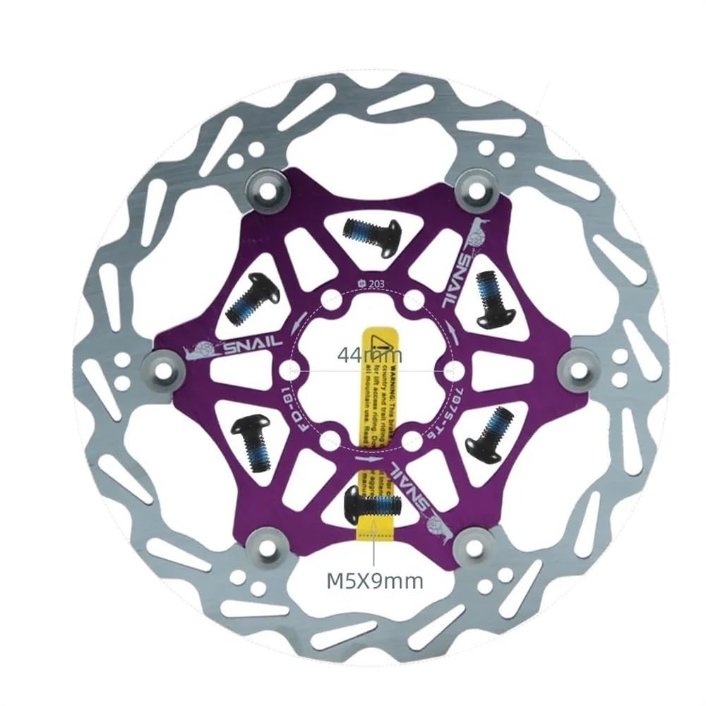 Bremsscheibe Fahrrad Disc Bremsbeläge 160 180 203 Mm Aluminium Legierung 6 Nagel Rotor Rennrad Schwimmende Scheiben Teil Zubehör Bremsscheiben(203mm Purple 1 PCS) von LUOKEKE