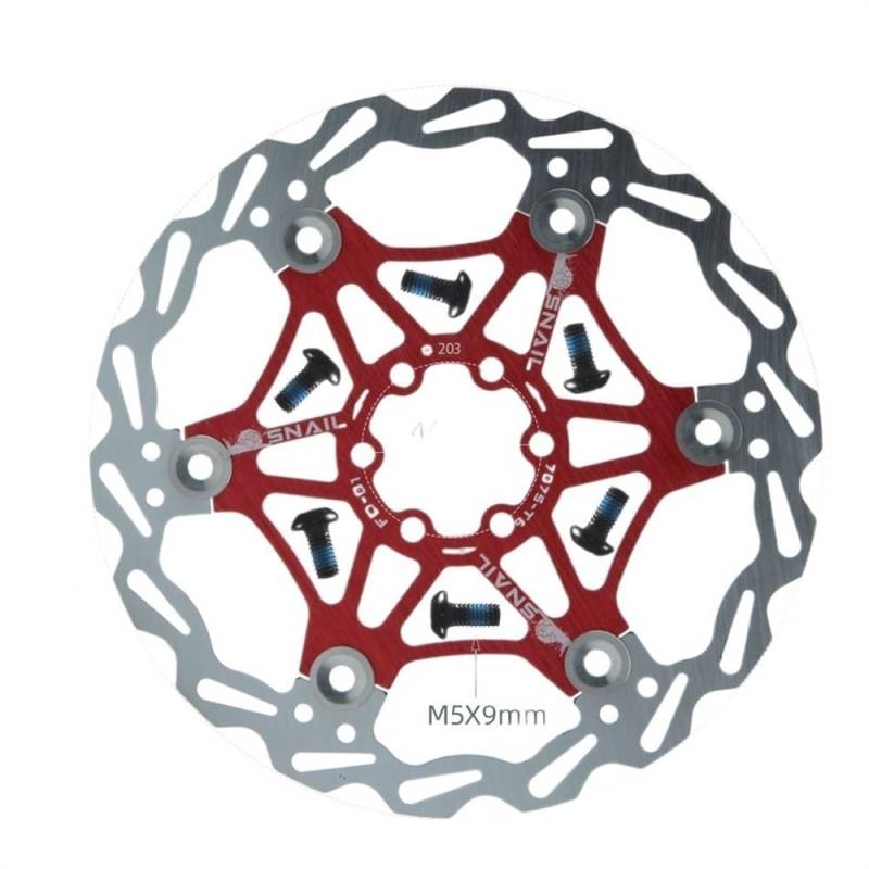 Bremsscheibe Fahrrad Disc Bremsbeläge 160 180 203 Mm Aluminium Legierung 6 Nagel Rotor Rennrad Schwimmende Scheiben Teil Zubehör Bremsscheiben(203mm Red 1 PCS) von LUOKEKE
