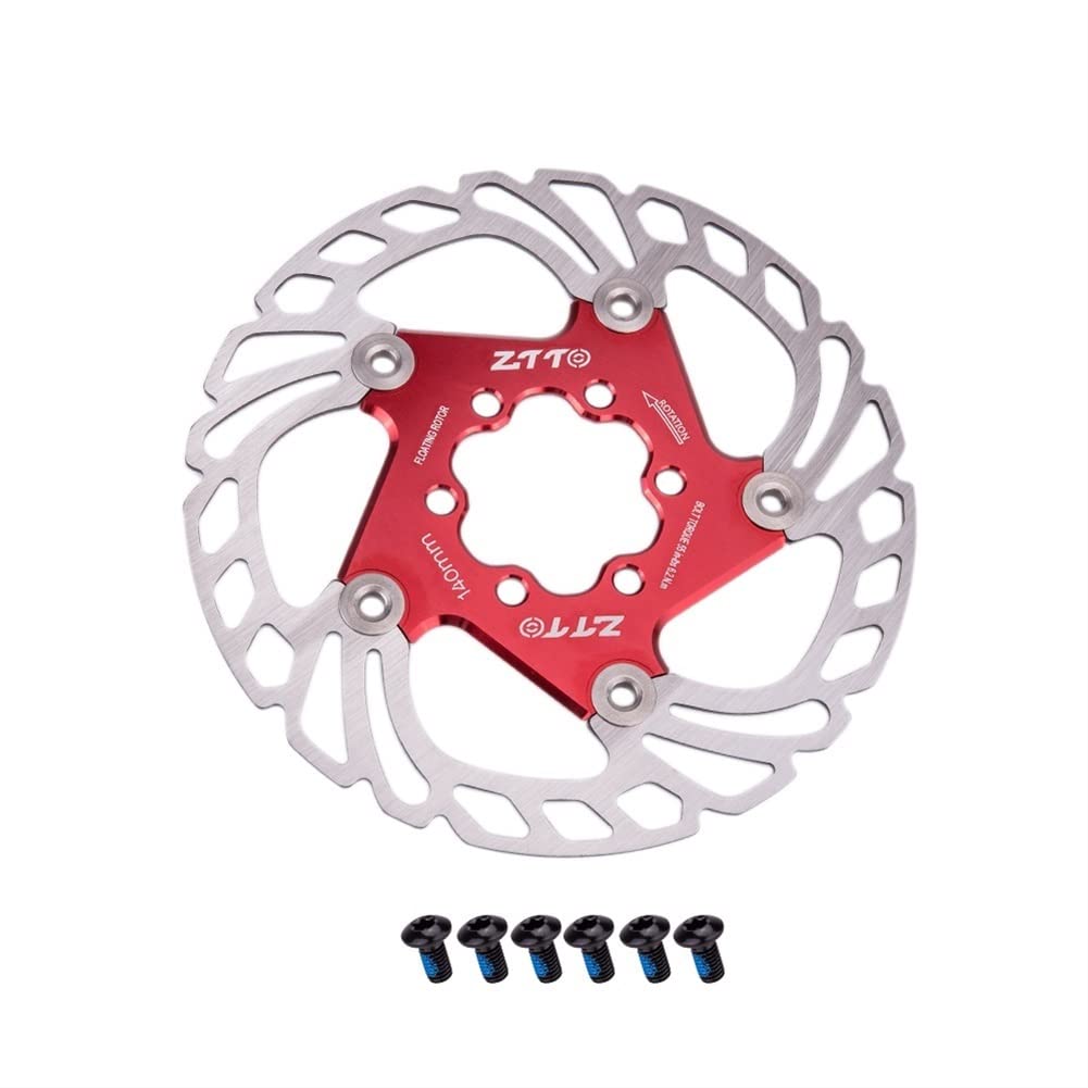 Bremsscheibe MTB Schnellkühlung Fahrradkühlscheibenbremse schwimmendem Rotor 7075 Al Edelstahl Mountain Road Bike 140/160/180/203 mm Bremsscheiben(140mm Red) von LUOKEKE