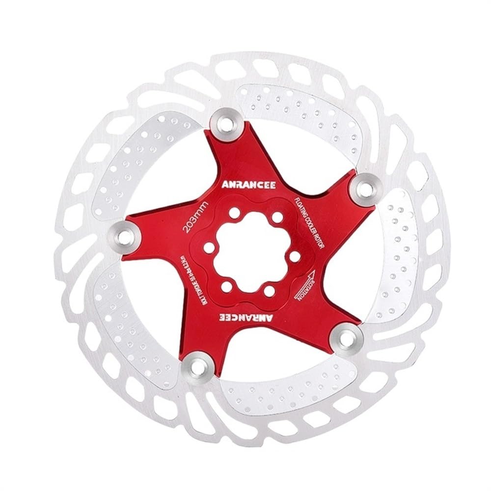 Bremsscheibe Mountain Bike Kühlscheibe Bremsbleche Pads 140 mm 160 mm 180 mm 203 mm 6 Schrauben Kühlrad Fahrrad Rotor Bremsscheiben(Metal 203mm red) von LUOKEKE