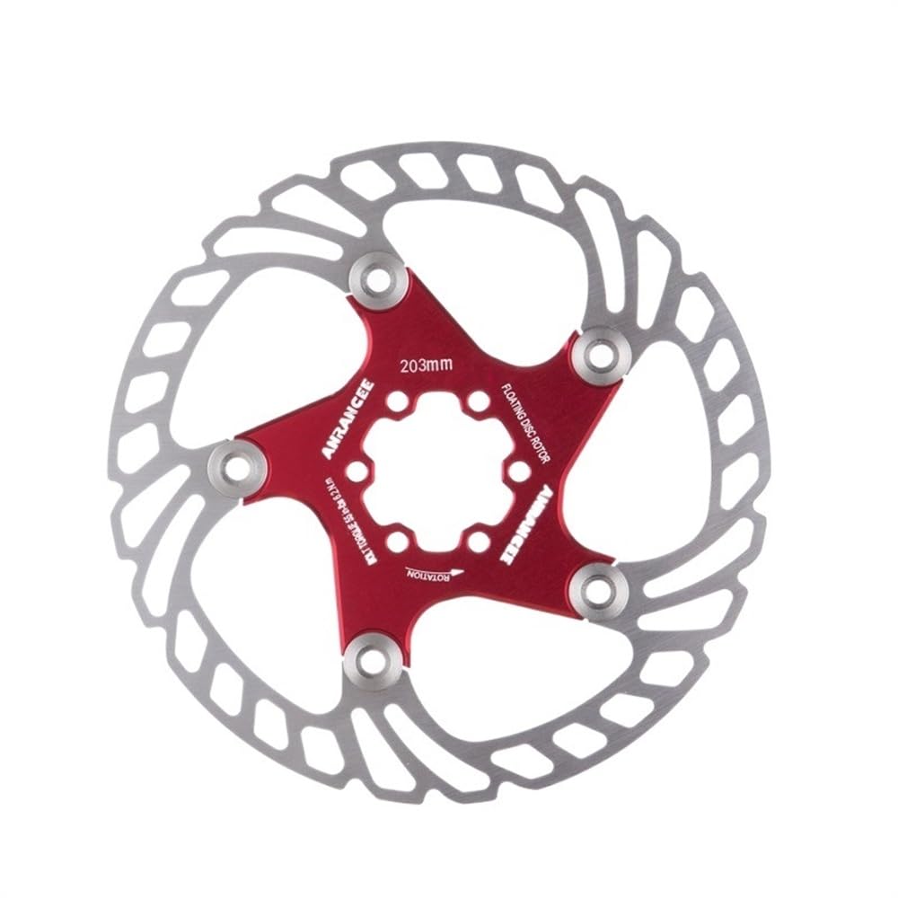 Bremsscheibe Mountain Bike Kühlscheibe Bremsbleche Pads 140 mm 160 mm 180 mm 203 mm 6 Schrauben Kühlrad Fahrrad Rotor Bremsscheiben(Normal 203mm red) von LUOKEKE