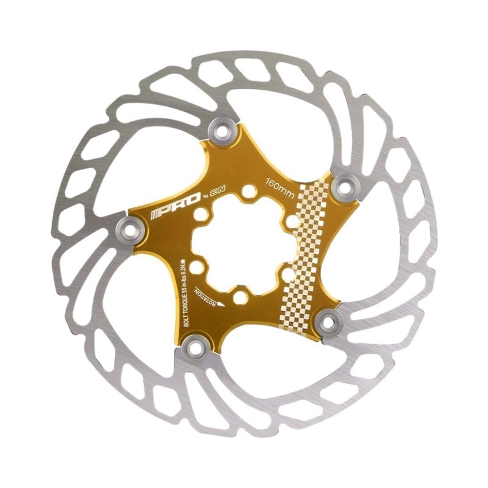 Bremsscheibe Mountainbike Edelstahl -Skid -Scheibe 140 mm 160 mm 180 mm 203 mm dünne und leichte Bremsbeläge schwimmende Rotoren Fahrradteile Bremsscheiben(160MM gold) von LUOKEKE