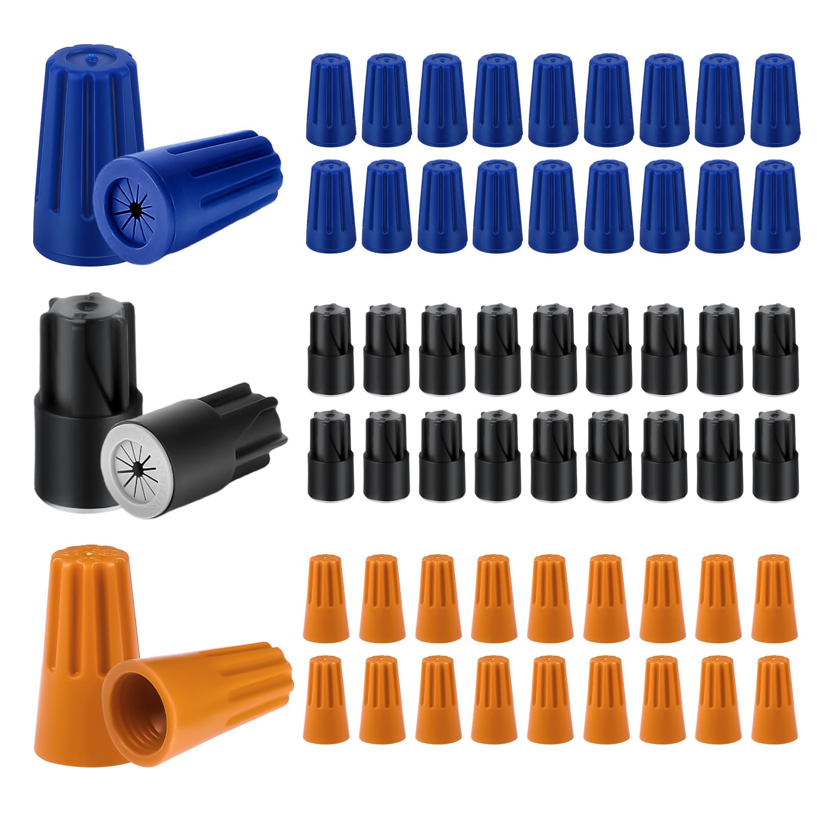 60 Stück Electrical Wire Connectors, Drehmutternkappen Kompatibel mit 22AWG 12AWG für Bewässerungsventile für Außenleuchten (Blau, Schwarz, Orange) von LUTER