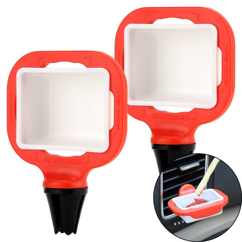 LUTER 2tlg Dip Clip Saucenhalter Dip-Set Ketchup Mini Eintauchbecher Autozubehör Saucenbehälter für Fahrzeuge (Rot) von LUTER