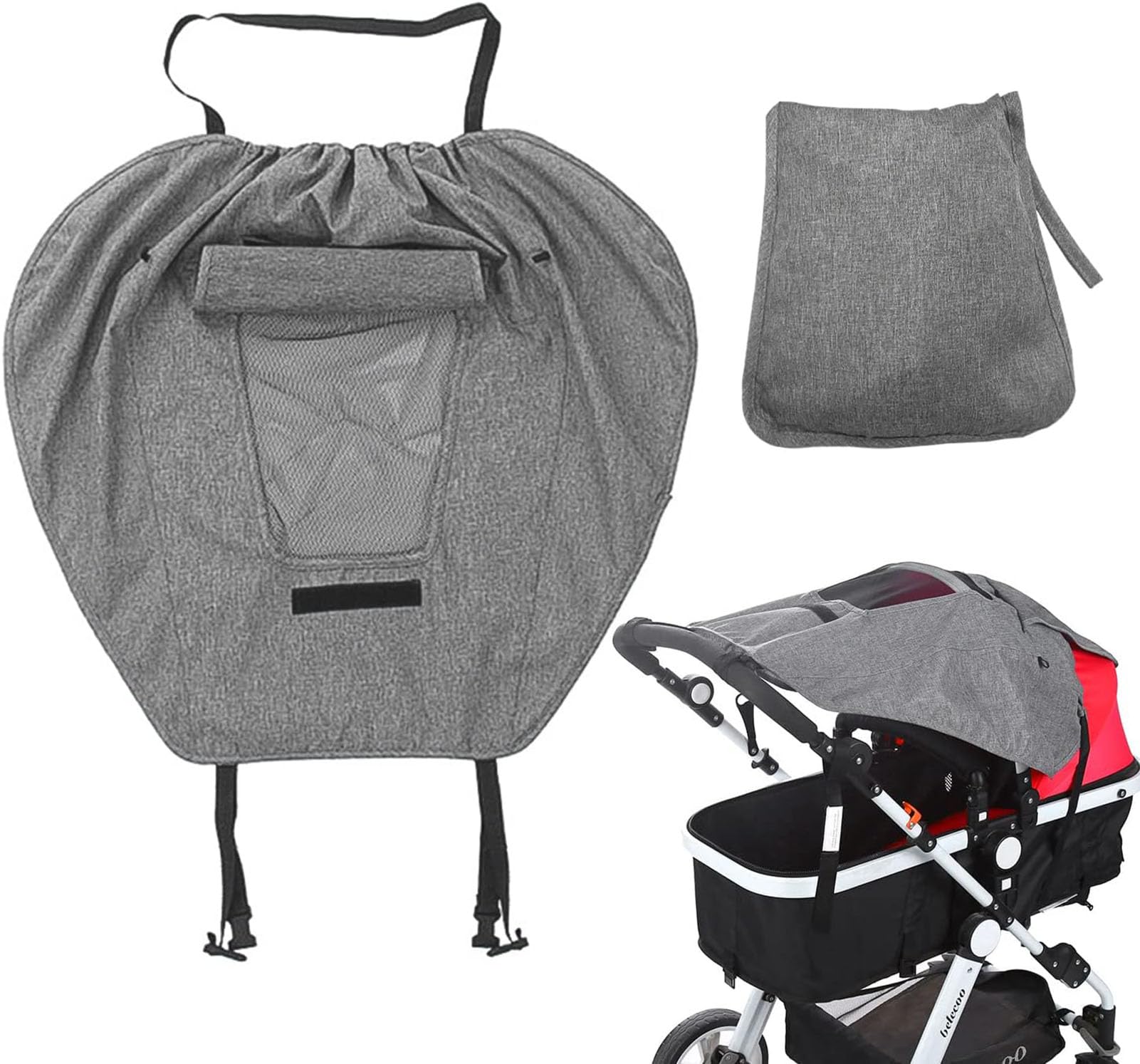 LUTFI Sonnensegel Kinderwagen UV Schutz, Sonnenschutz Kinderwagen, Verstellbar Universal Kinderwagen Sonnensegel, Sonnenschirm kinderwagen, mit Sichtfenster und Extra Breite Schattenflügel, Grau von LUTFI