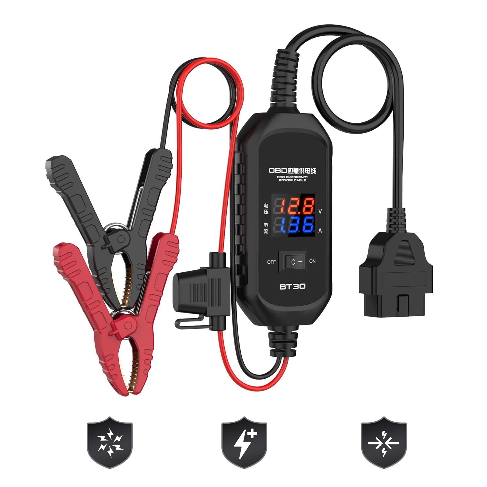 obd2-y-kabel obd stromkabel notstromkabel,OBD2-Fahrzeug-ECU-Notstromversorgungskabel, OBD-II-Auto-Speichersparkabel, OBD-Notstromkabel mit Überstromschutz, Überspannungsschutz, Verpolungsschutz von LUTIFIX