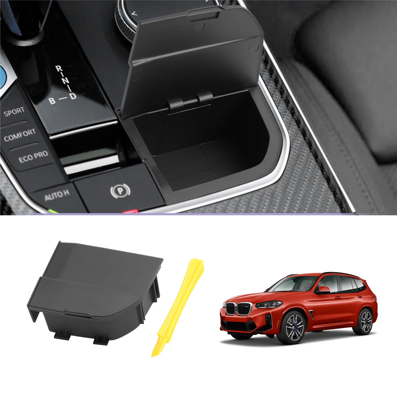 LUWU Auto-Schalthebel-Aufbewahrungsbox für BMW 1er 3er 4er X3 X4 X5 X6 X7 F40 F44 G20 G21 G22 G23 G24 G26 G01 G02 G07 G80 G82 I4 I3 2023 2024 Mittelkonsole Organizer Innenraum Zubehör von LUWU