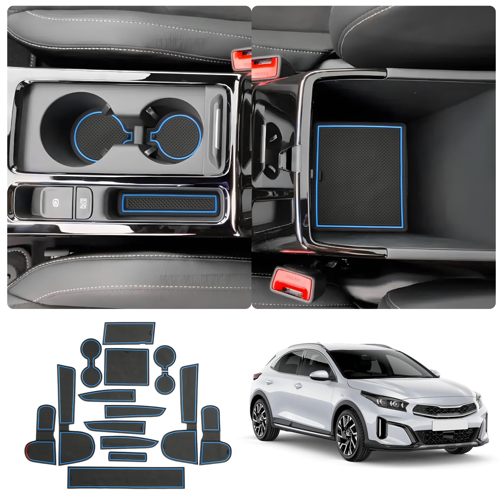 LUWU Ki-a Ceed SW GT Proceed GT/XCeed GT 2018-2023 2024 Antirutschmatten XCeed 2023 Mittelkonsole Armlehne UK Automatten für Gummimatten Getränkehalter Türnaht Kompatibel mit Kia Ceed Zubehör (Blau) von LUWU