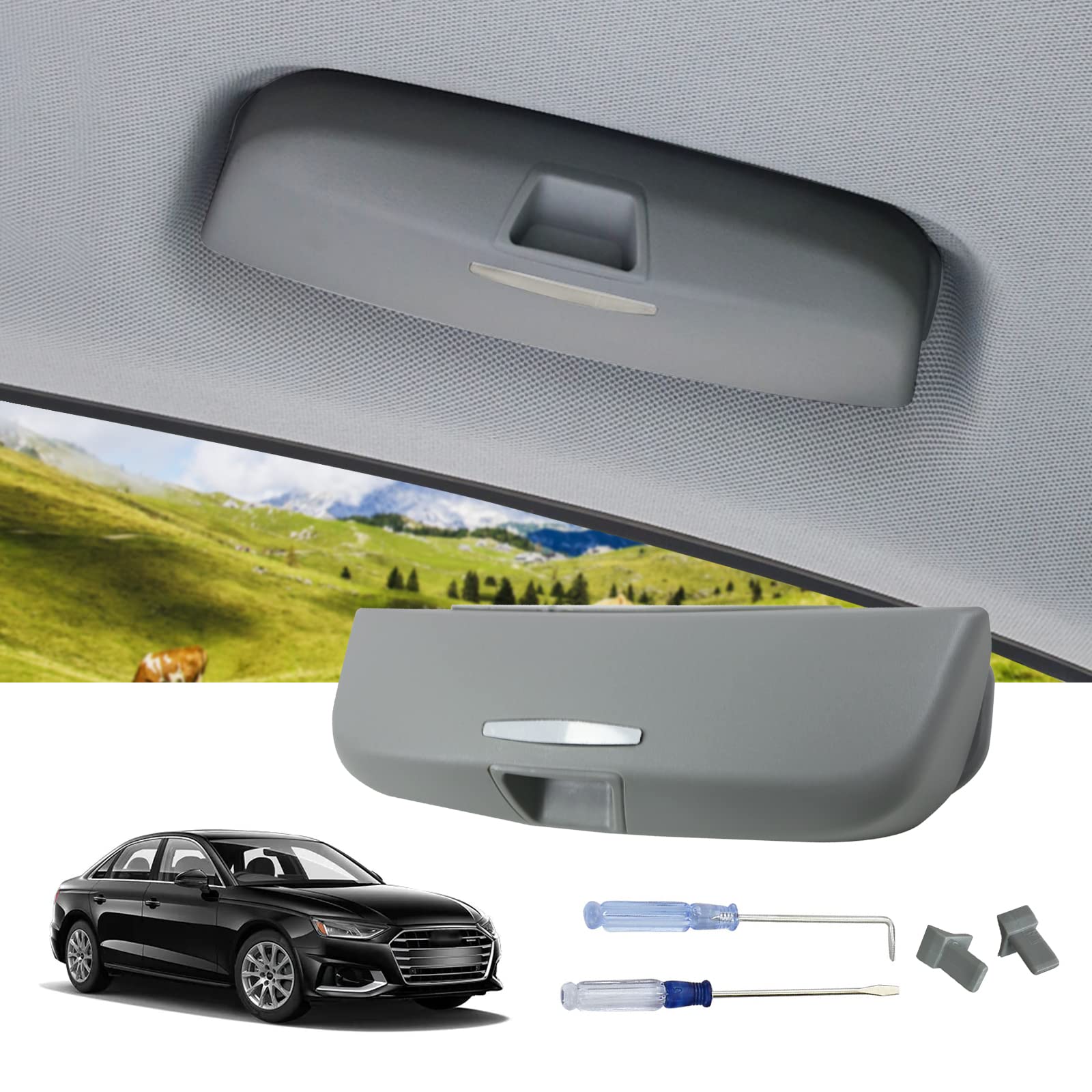 LUWU Kompatibel mit Audi A3 8V A4 B8 B9 A5 A6 C7 C8 Q3 8U Q5 Q7 S3 S4 S5 Auto Sonnenbrillenhalter Auto Brillenhalter,Sonnenbrillenhalterung Brillenetui Innenraum Zubehör,Auto Glasses Case(Grau) von LUWU