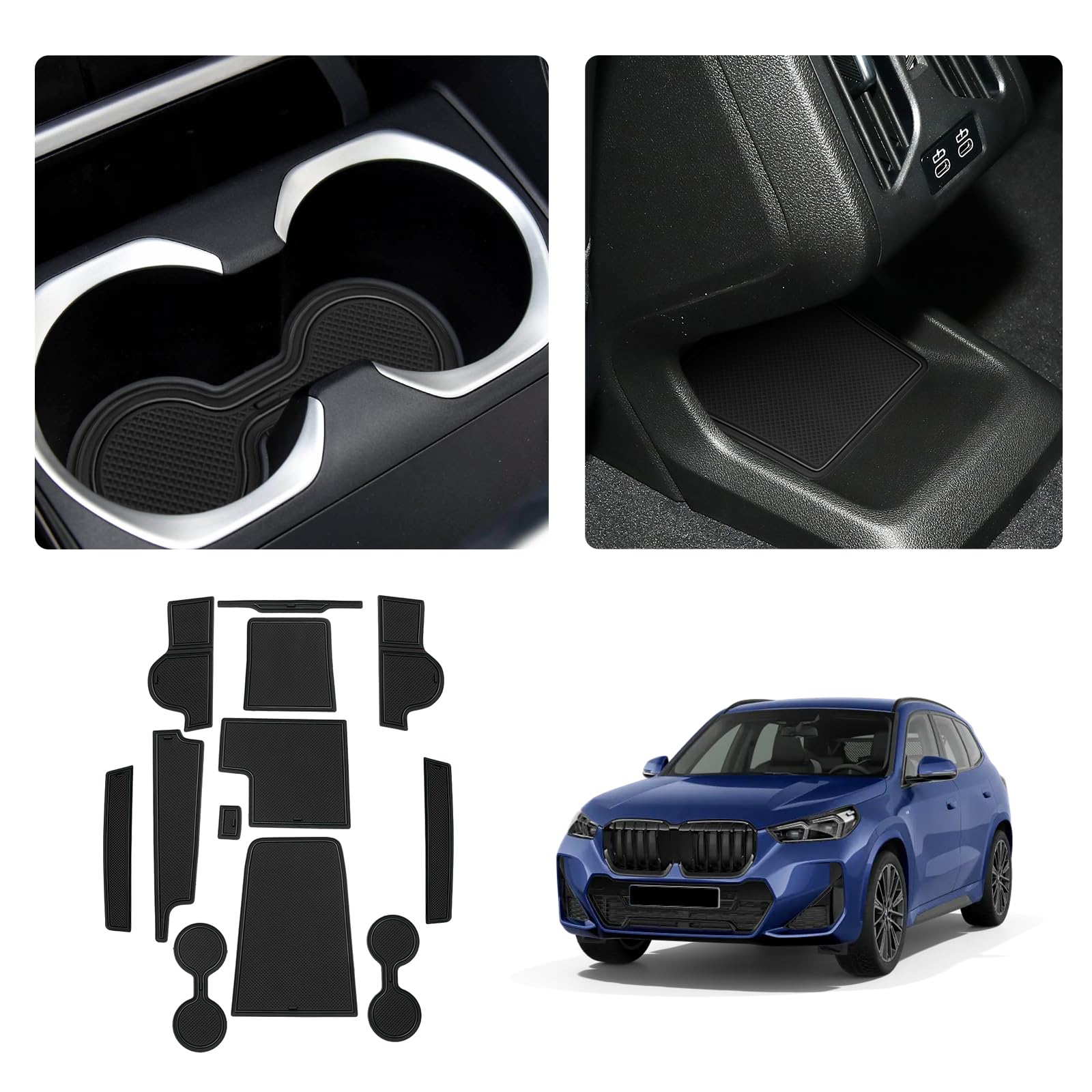 LUWU Kompatibel mit BMW X1 iX1 U11 2023 2024 Antirutschmatten Gummimatten Mittelkonsole Matten Getränkehalter Matte Aufbewahrungsbox rutschfeste Matte Türnaht Matten BMW X1 U11 Zubehör (Schwarz) von LUWU