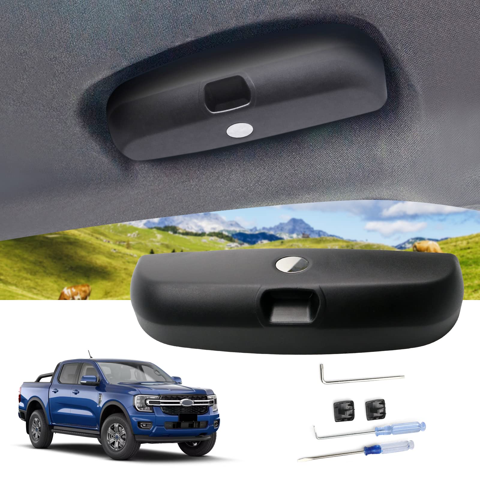 LUWU Kompatibel mit Ford Ranger/Fiesta MK8 / Focus MK4 MK2 ST Line Auto Sonnenbrillenhalter Auto Brillenhalter,Sonnenbrillenhalterung Brillenetui Aufbewahrungsbox Organizer Zubehör(Schwarz) von LUWU