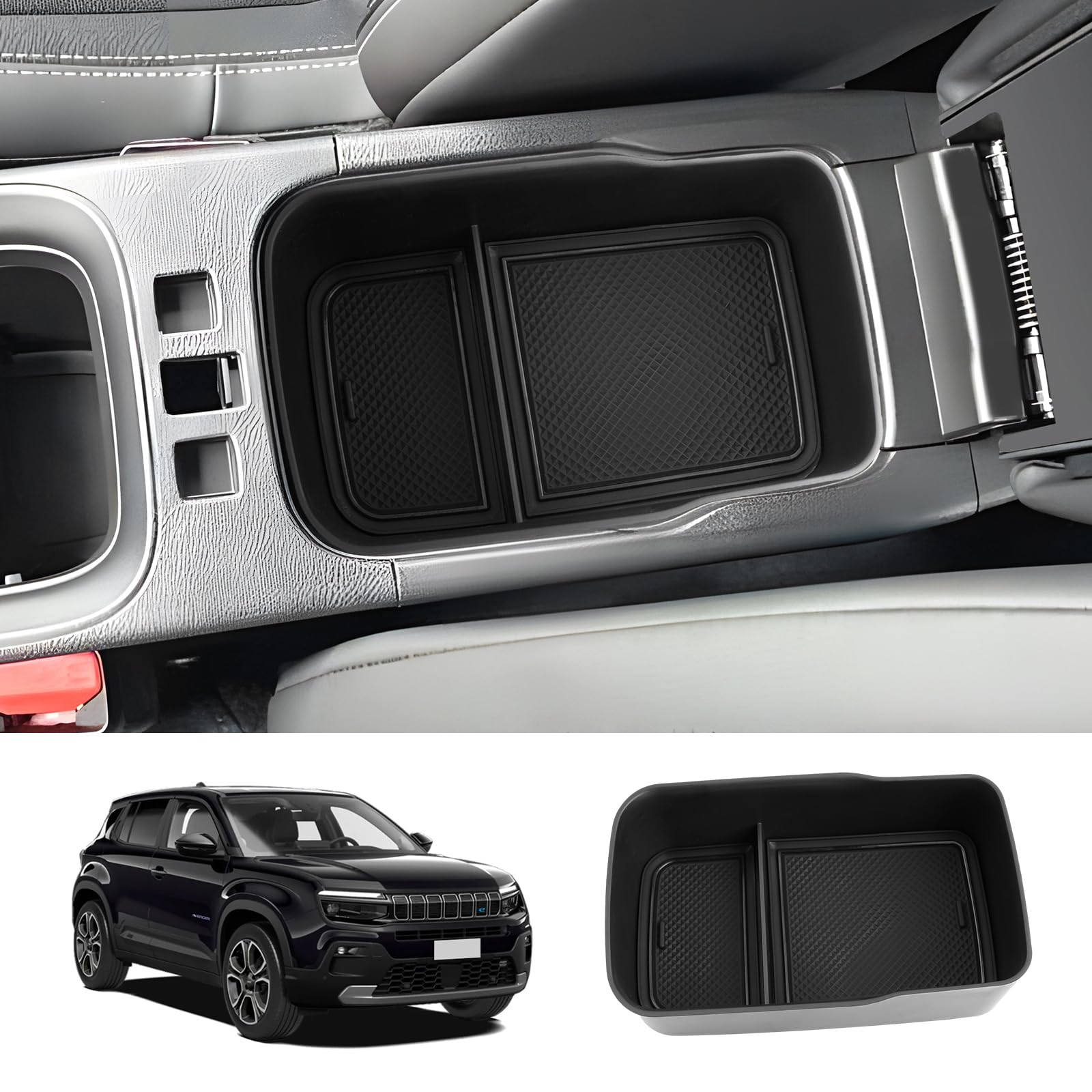 LUWU Kompatibel mit Jeep Avenger 2023 2024 EV Hybrid Auto Mittelkonsole Armlehnen Aufbewahrungsbox Handschuhfach Organizer für Avenger 2024 Zubehör Tuning mit Rutschfester Matte von LUWU