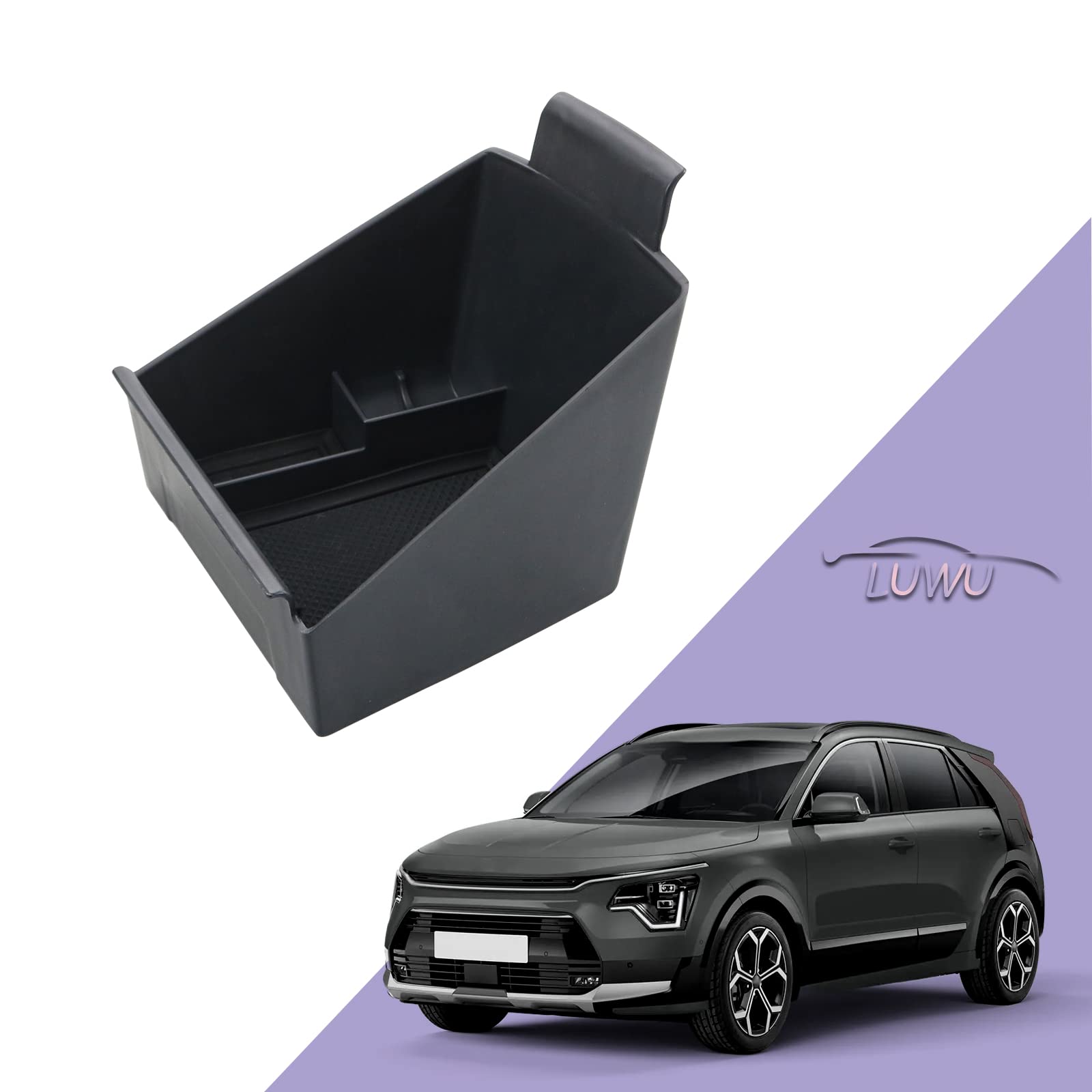 LUWU Kompatibel mit Kia Niro SG2 2022+ 2023 Auto Mittelkonsole Armlehnen Aufbewahrungsbox Handschuhfach Organizer für Zubehör mit Rutschfester Matte (Schwarz) von LUWU