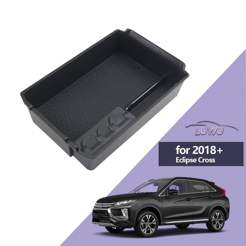 LUWU Kompatibel mit Mitsubishi Eclipse Cross phev 2018-2022 Auto Mittelkonsole Armlehnen Aufbewahrungsbox Handschuhfach Organizer für Zubehör Tuning mit Rutschfester Matte (Schwarz) von LUWU