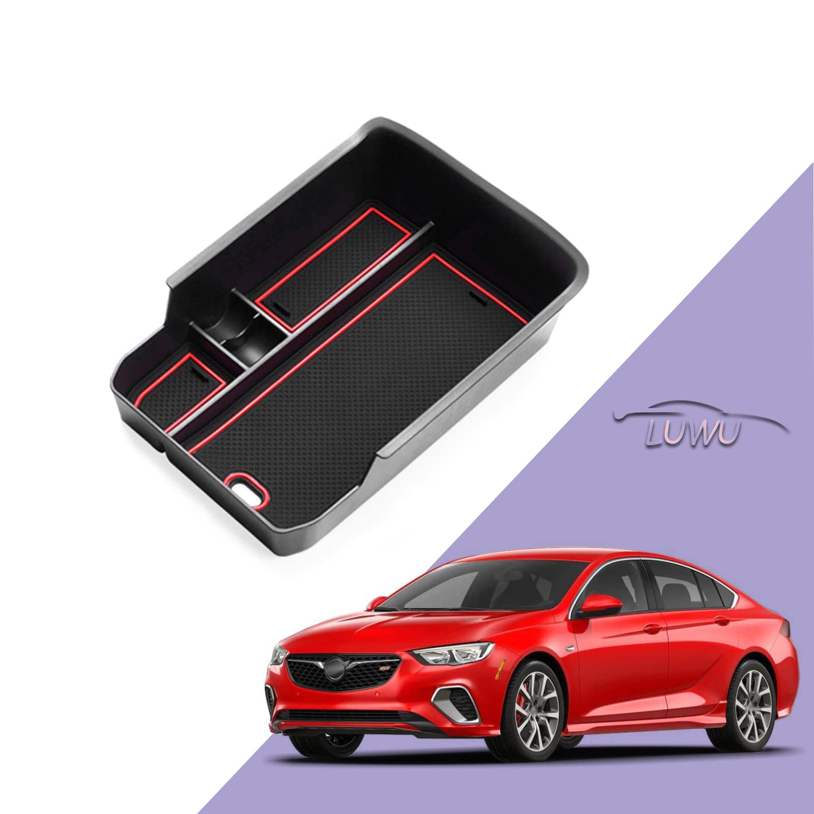 LUWU Kompatibel mit Opel Insignia Grand Sport Tourer 2017-2020 Auto Mittelkonsole Armlehnen Aufbewahrungsbox Handschuhfach Organizer für Zubehör mit Rutschfester Matte(Rot) von LUWU