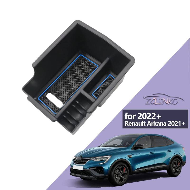 LUWU Kompatibel mit Renault Arkana 2021-2024 Auto Mittelkonsole Aufbewahrungsbox Armlehnen Organizer Tray Handschuhfach mit Rutschfester MatteArkana Zubehör (Blau) von LUWU