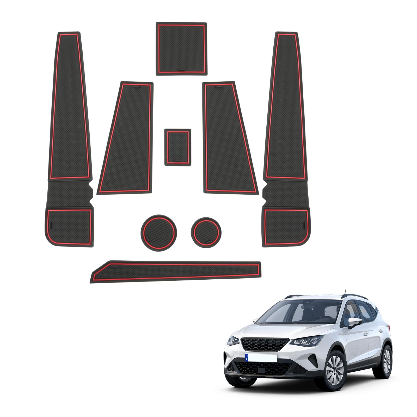 LUWU Kompatibel mit Seat Arona/Seat Ibiza 6F KJ1 Facelift 2017-2023 2024 Antirutschmatten Seat Ibiza 6F Mittelkonsole Antirutschmatten Getränkehaltermatt Türschlitzmatte Seat Arona Zubehör (Rot) von LUWU