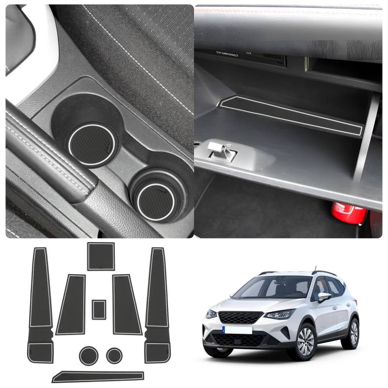 LUWU Kompatibel mit Seat Arona/Seat Ibiza 6F KJ1 Facelift 2017-2023 2024 Antirutschmatten Seat Ibiza 6F Mittelkonsole Antirutschmatten Getränkehaltermatt Türschlitzmatte Seat Arona Zubehör (Weiß) von LUWU