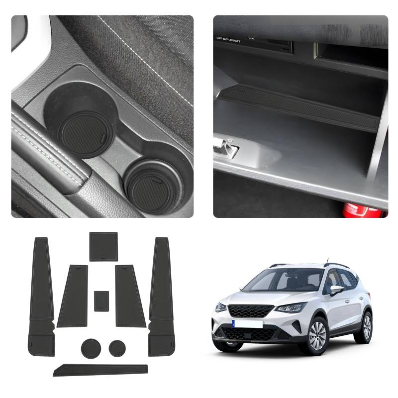 LUWU Kompatibel mit Seat Arona/Seat Ibiza 6F KJ1 Facelift 2017-2023 2024 Antirutschmatten Seat Ibiza 6F Mittelkonsole Antirutschmatten Getränkehaltermatt Türschlitzmatte Seat Arona Zubehör (Schwarz) von LUWU