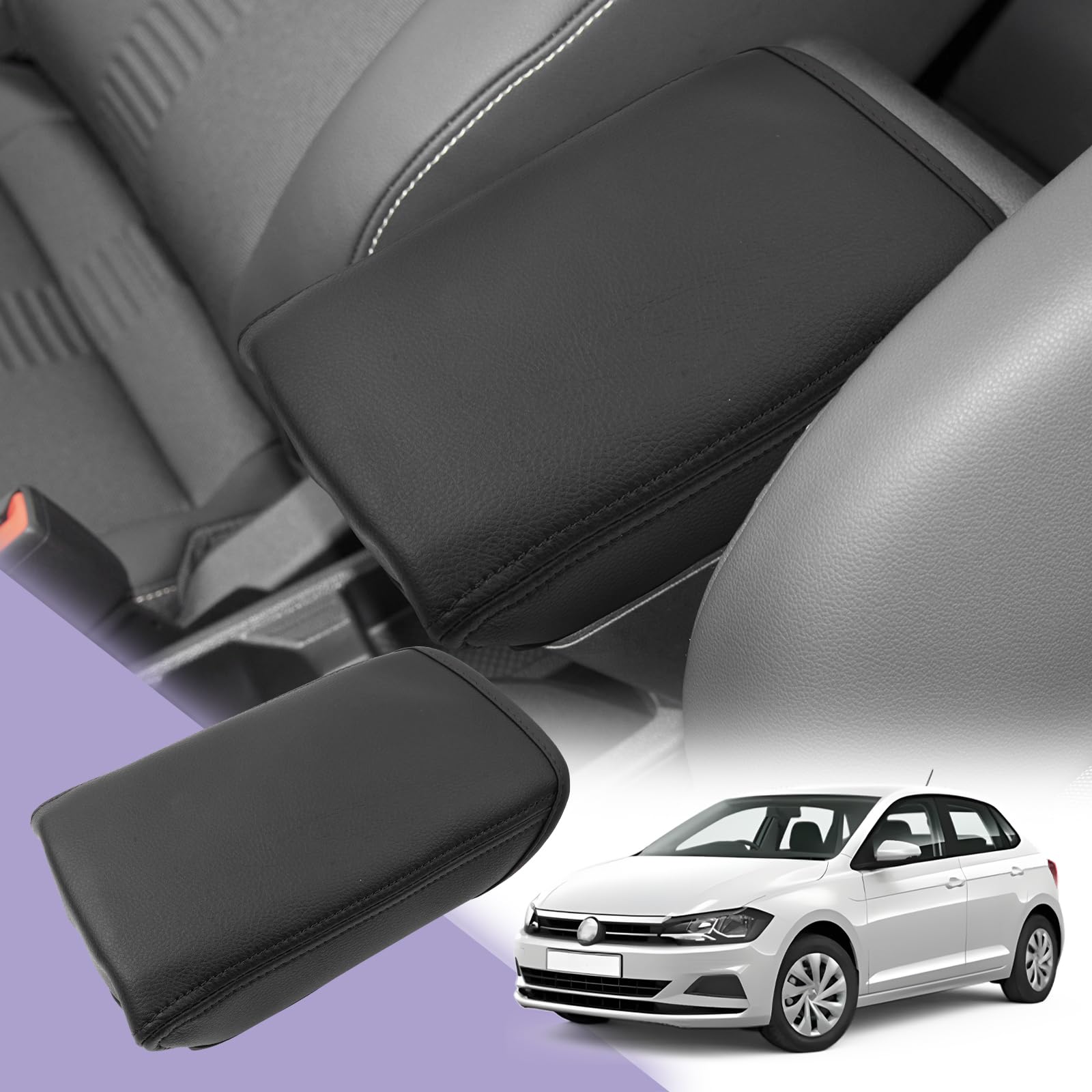 LUWU Polo/Taigo/Seat Ibiza 6/Seat Arona KJ7 FR 2018-2023 2024 Armlehnenbezug Armlehnen überzug für Mittelarmlehne Bezug Mittelkonsohle Kissen Armlehn Armrest covera Auto zubehör Accessoires (Schwarz) von LUWU