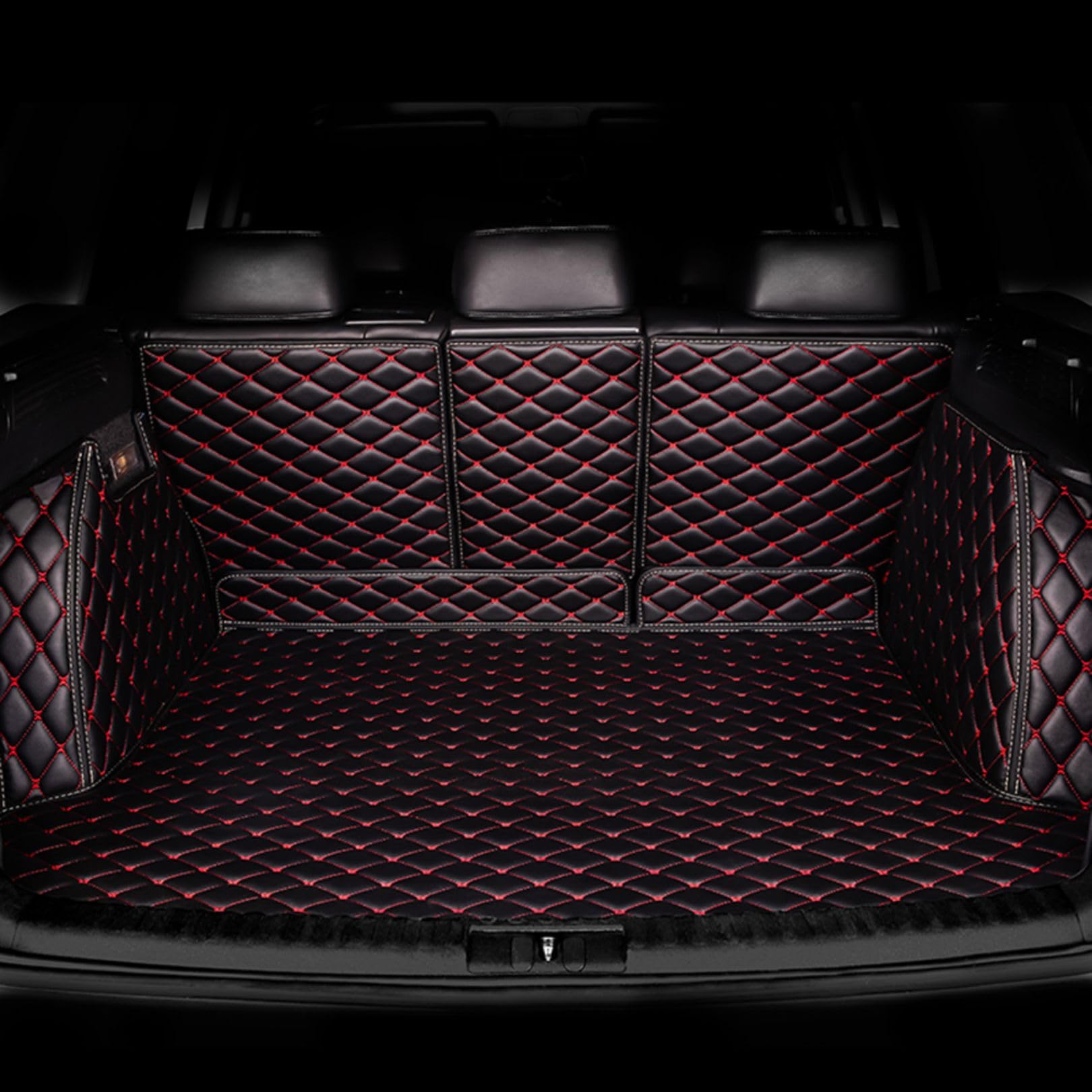 Kofferraum Schutzmatte für Ford Explorer VI 2019 2020 2021 2022 7seats, Kofferraummatte Antirutschmatte Auto Kofferraumschutz Kofferraumwanne Auto Zubehör,Black-Red von LVTFCO