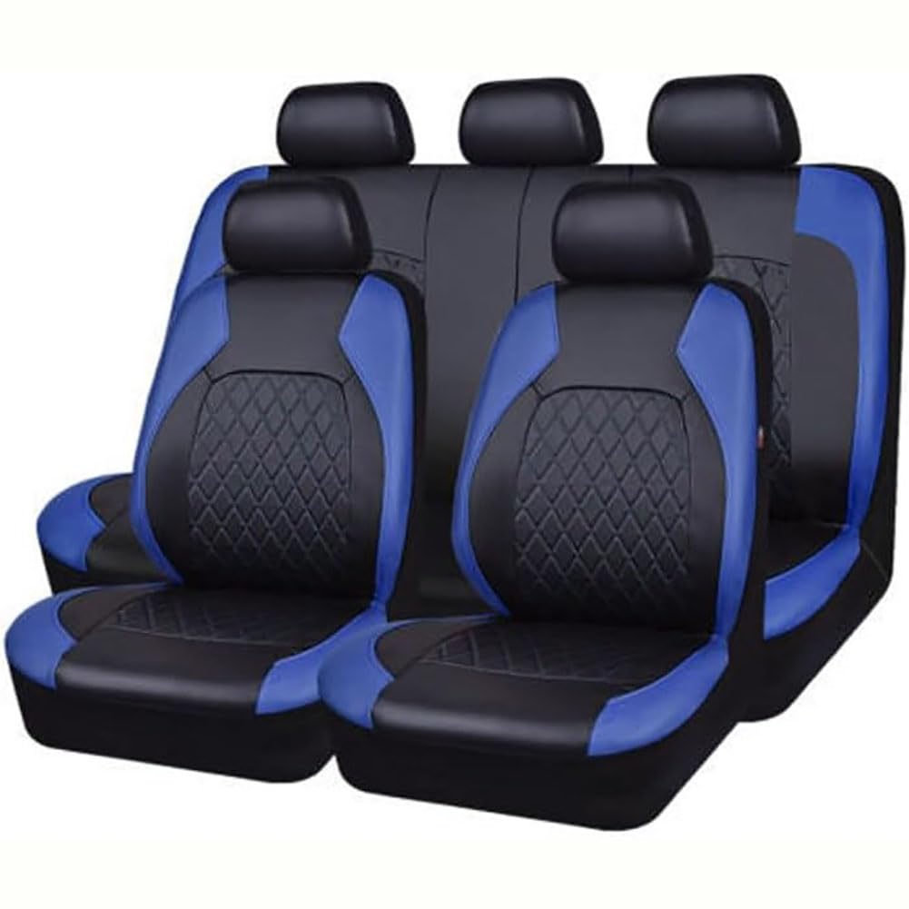 LVTFCO Auto Leder Sitzbezüge für Hyun-dai ioniq 5 2021-2023, 9 Stück Wasserdicht Rutschfes Sitzbezug Komplettset Allwetter Autositzbezug Vorne Hinten Schonbezüge,C/Blue von LVTFCO