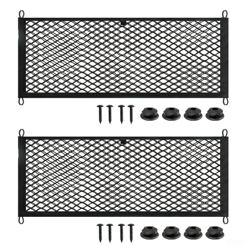 LVYXON 2 x Auto-Aufbewahrungsnetze mit Schrauben (25 x 60 cm), schwarzes Netz-Organizer-Netz, Wohnmobil-Aufbewahrung, hochelastische Netztasche, Aufbewahrungstasche für Wohnwagen, Wohnmobile, Boote von LVYXON