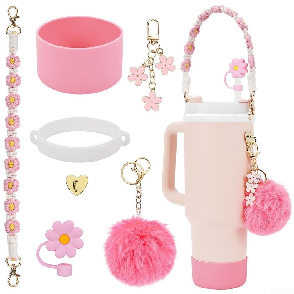 Silikon-Becher-Zubehör-Set für Wasserflaschen mit einem Fassungsvermögen von 1,2 l und 850 ml, 7-teilig (pink) von LVYXON