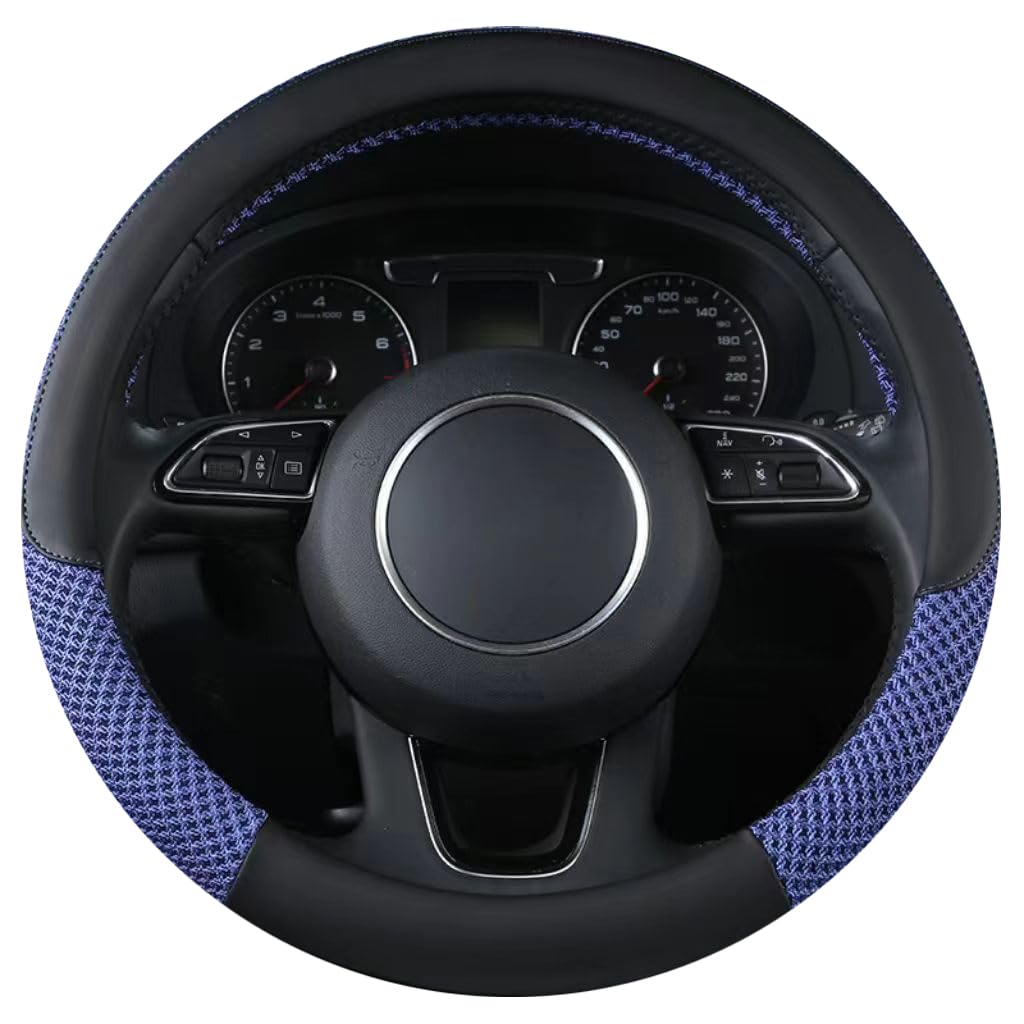 38cm Auto Leder Lenkradbezug für Audi A1 4door 2010-2015, Anti-rutsch Atmungsaktives Lenkradhülle Lenkradschoner ZubehöR,A-Black-Blue von LWKJDHS