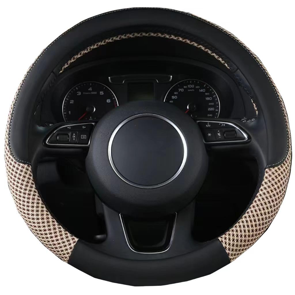 38cm Auto Leder Lenkradbezug für Buick GL8 2006-2011, Anti-rutsch Atmungsaktives Lenkradhülle Lenkradschoner ZubehöR,A-Black-Beige von LWKJDHS