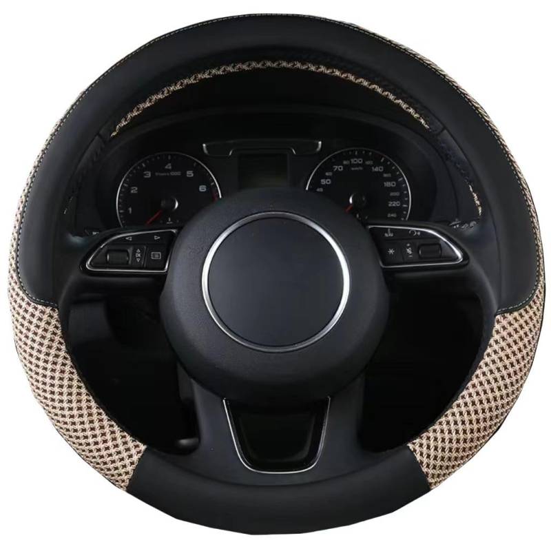 38cm Auto Leder Lenkradbezug für Buick Lacrosse 2009-2015, Anti-rutsch Atmungsaktives Lenkradhülle Lenkradschoner ZubehöR,A-Black-Beige von LWKJDHS