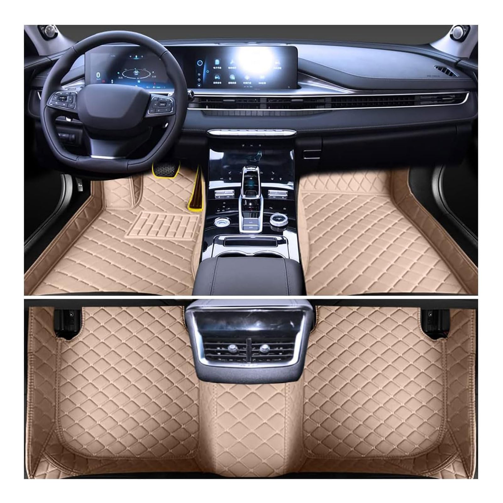 Fussmatten Auto für Land Rover Discovery 5 L462 (7seats) 2017-2020 Rear-Seats-Without-Lights/Has-air-Outlet, Auto Fussmatten PU-Leder Antirutsch Allwetter Fußmatten Auto Zubehör,Beige von LWWNNFC