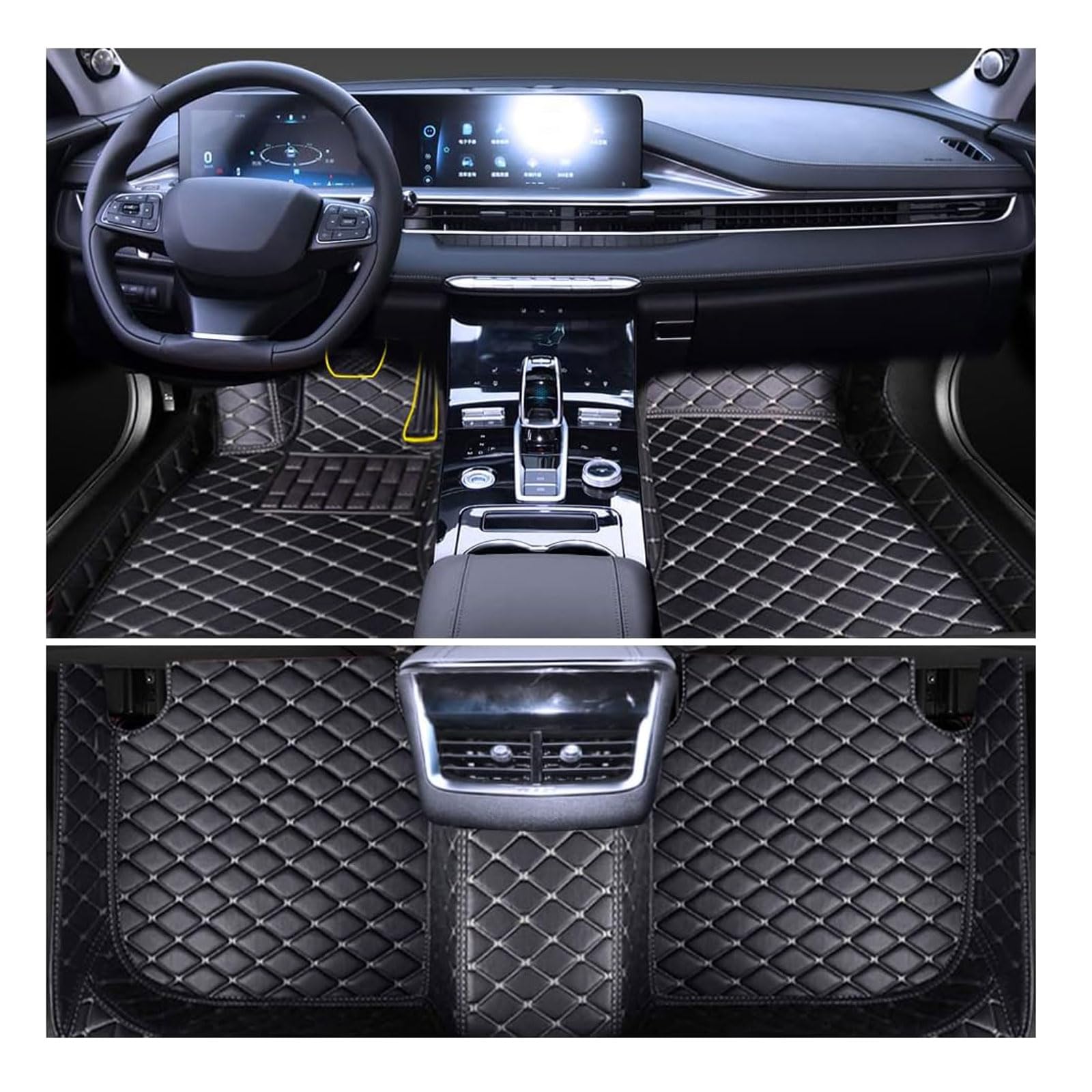 Fussmatten Auto für Lexus RX(7seats) 2018 2019 2020, Auto Fussmatten PU-Leder Wasserfest Antirutsch Allwetter Fußmatten Auto Zubehör,Black-Beige von LWWNNFC