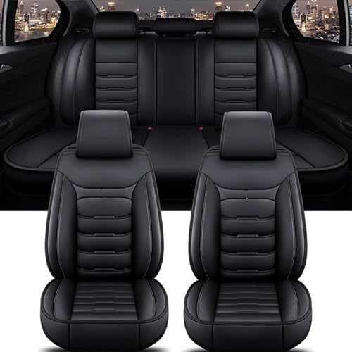 LXBSXY 9 Stück Maßgeschneidertes Auto PU Leder Sitzbezüge Sets für Audi A5 Coupe (2door) (B8) 2007-2016, Airbag Kompatibel, Wasserdichter Rutschfester Atmungsaktiv Sitzschoner Zubehör,A/BLACK von LXBSXY