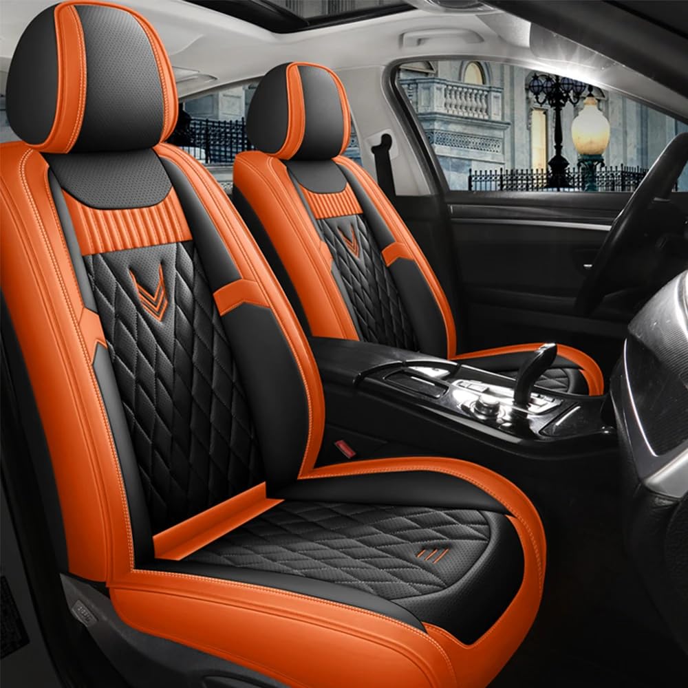 LXBSXY 9 Stück Maßgeschneidertes Auto PU Leder Sitzbezüge Sets für Audi A8 2014-2020, Airbag Kompatibel, Wasserdichter Rutschfester Atmungsaktiv Sitzschoner Zubehör,A/ORANGE von LXBSXY