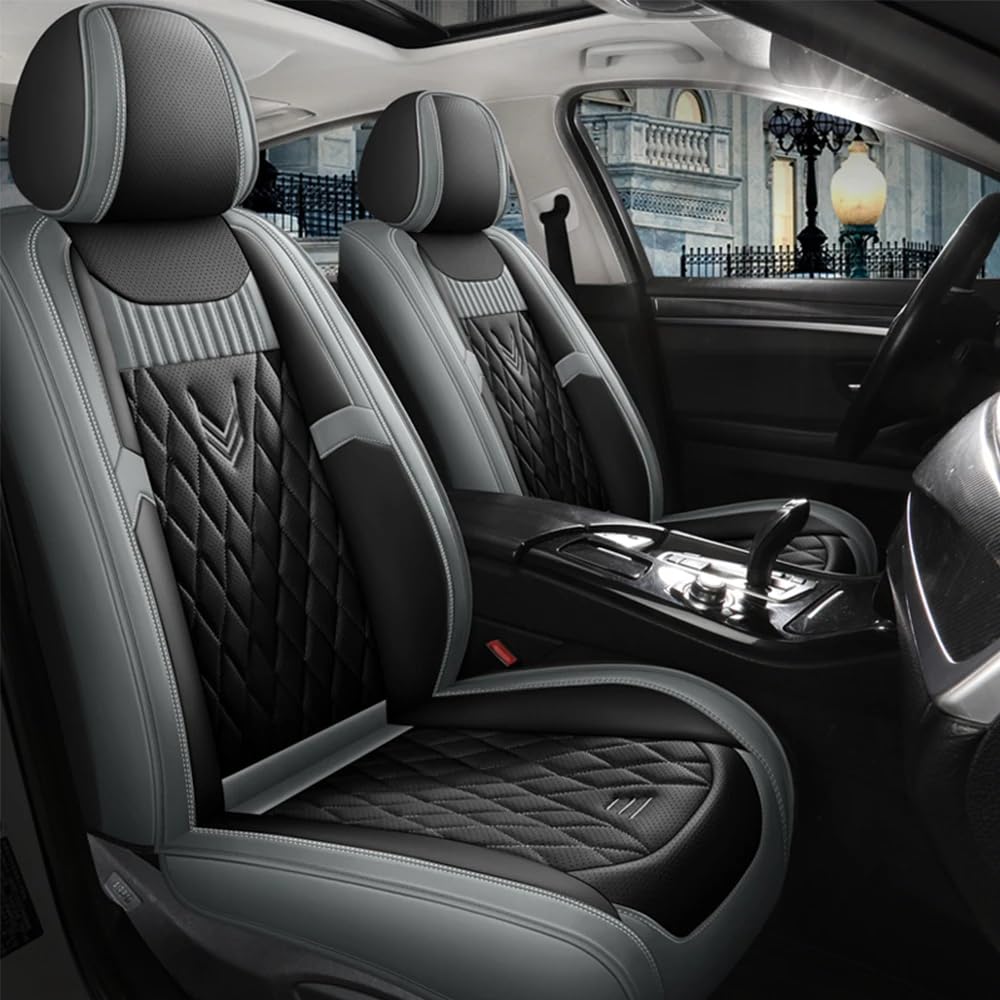 LXBSXY 9 Stück Maßgeschneidertes Auto PU Leder Sitzbezüge Sets für Audi Q2 2017-2023, Airbag Kompatibel, Wasserdichter Rutschfester Atmungsaktiv Sitzschoner Zubehör,A/GRAY von LXBSXY