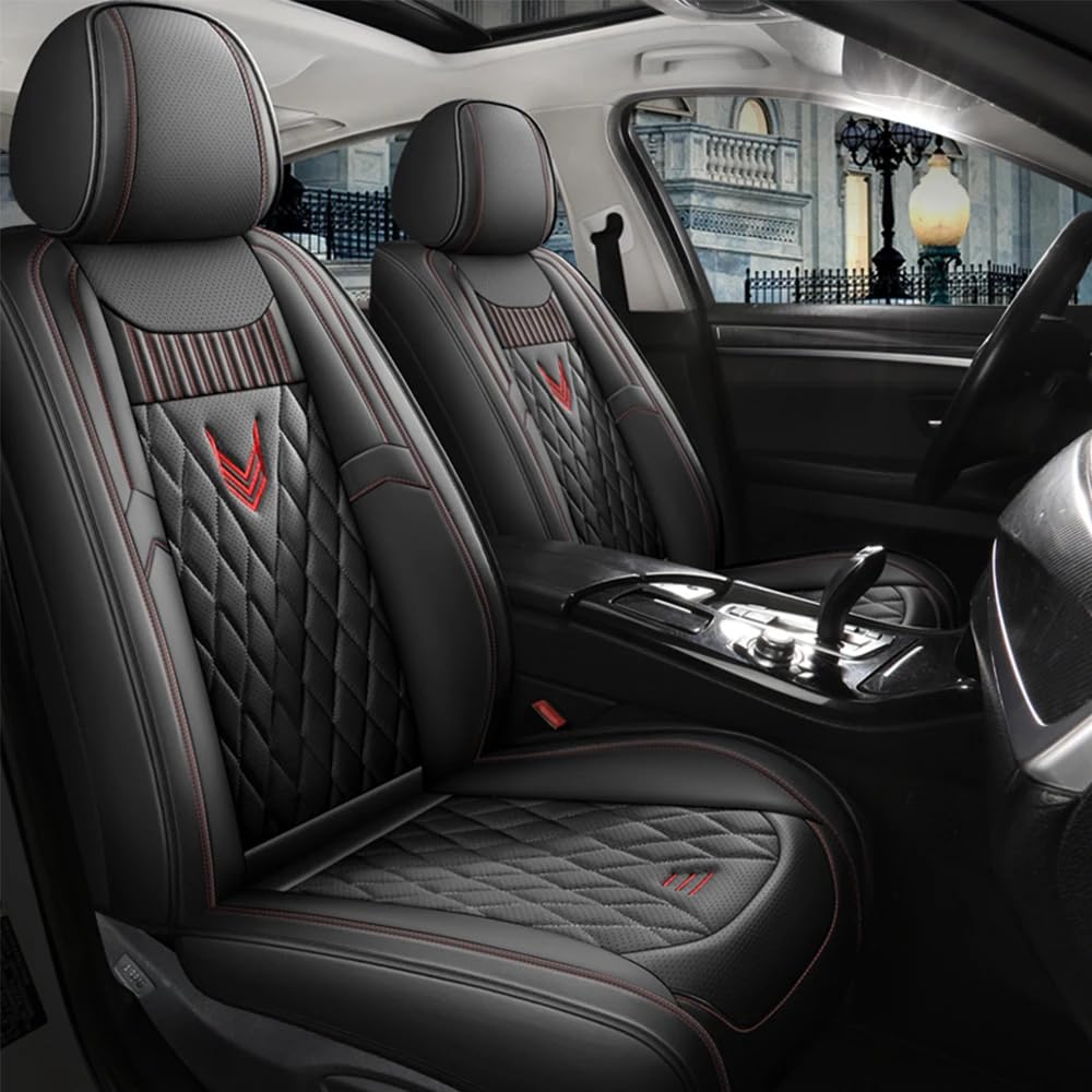 LXBSXY 9 Stück Maßgeschneidertes Auto PU Leder Sitzbezüge Sets für Cadillac CT6 2016-2023, Airbag Kompatibel, Wasserdichter Rutschfester Atmungsaktiv Sitzschoner Zubehör,A/BLACK von LXBSXY