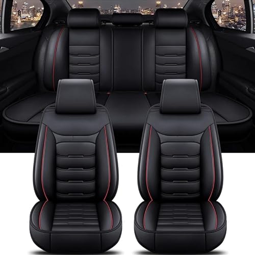 LXBSXY 9 Stück Maßgeschneidertes Auto PU Leder Sitzbezüge Sets für Jaguar XFL 2017-2020, Airbag Kompatibel, Wasserdichter Rutschfester Atmungsaktiv Sitzschoner Zubehör,A/BLACKRED von LXBSXY