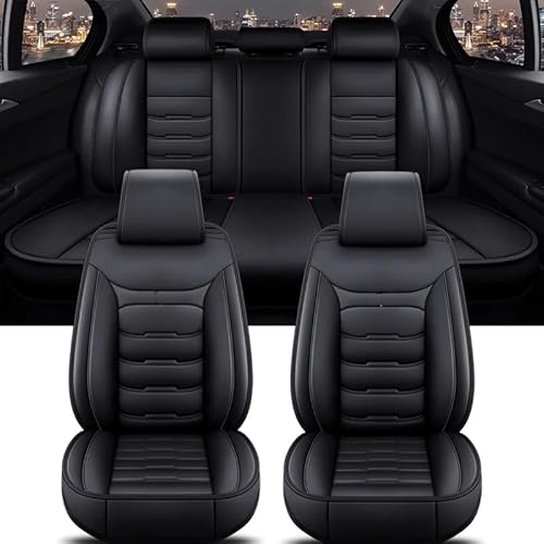 LXBSXY 9 Stück Maßgeschneidertes Auto PU Leder Sitzbezüge Sets für Lincoln MKZ 2015-2023, Airbag Kompatibel, Wasserdichter Rutschfester Atmungsaktiv Sitzschoner Zubehör,A/BLACK von LXBSXY