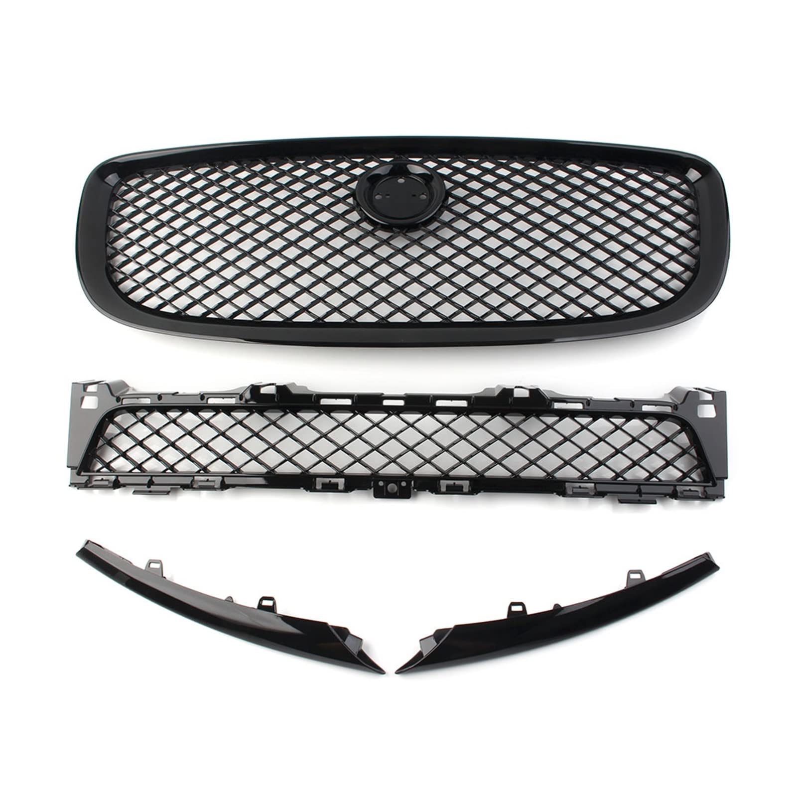 LXCHOU 4 Teile/Satz ABS Glänzend Schwarz Auto Vorderen Stoßfänger Grill Oberen und Unteren Mesh Grill Kompatibel for Jaguar XJ 2010 2011 2012 2013 2014 2015 von LXCHOU